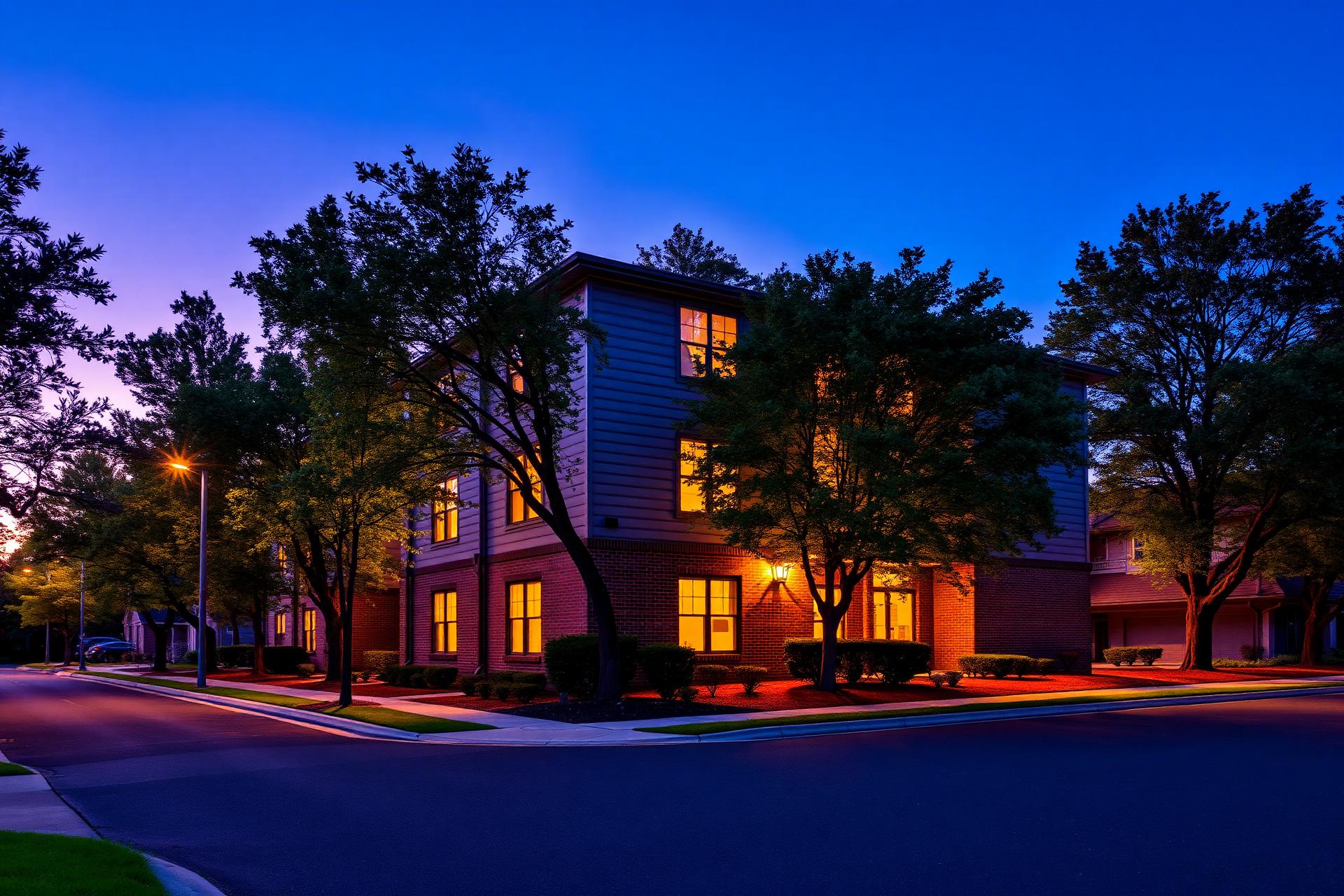 Multifamily property at dusk
